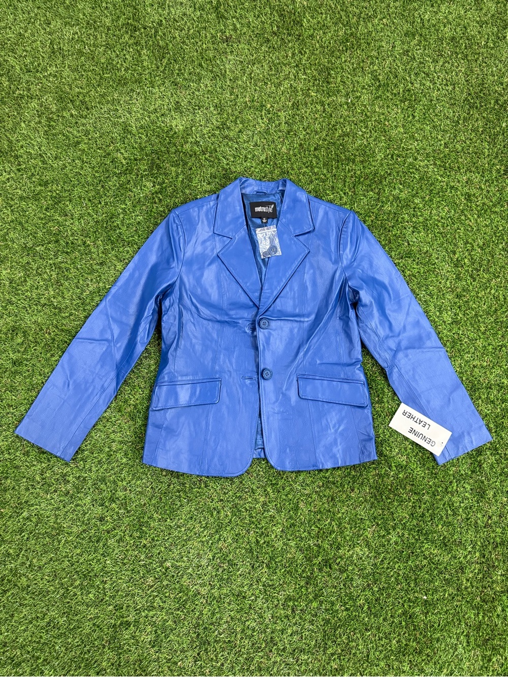 Vintage Metrostyle Cobalt Blue Genuine Leather Blazer NWT